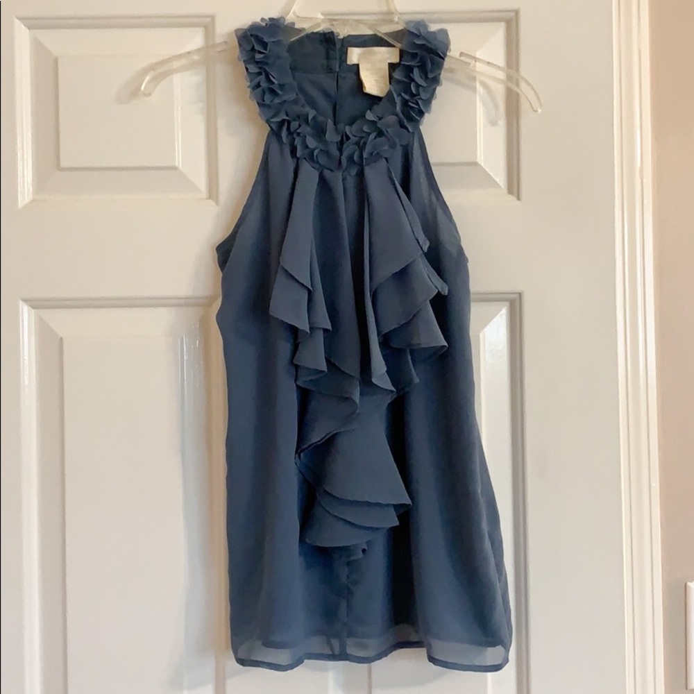MM Couture Blue Ruffle Neck Tank